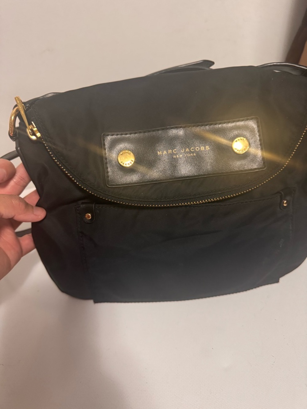 Marc Jacobs Black Nylon Shoulder Bag with Gold Hardware